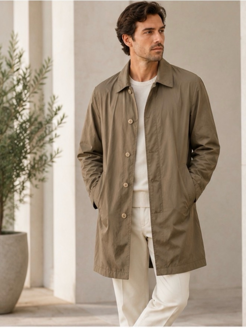 Zegna Taupe Rain Trench Coat L 52 Italy $895